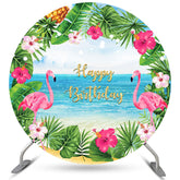 Floral Beach Et Flamigo Joyeux Anniversaire Toile De Fond Ronde
