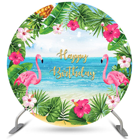 Floral Beach Et Flamigo Joyeux Anniversaire Toile De Fond Ronde Floral Beach Et Flamigo Joyeux Anniversaire Toile De Fond Ronde
