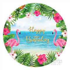 Floral Beach Et Flamigo Joyeux Anniversaire Toile De Fond Ronde