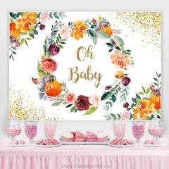 Cercle floral avec toile de fond de douche de bébé à pois dorés
