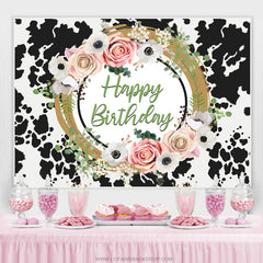 Toile de fond joyeux anniversaire motif vache florale pour femme
