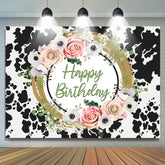 Toile de fond joyeux anniversaire motif vache florale pour femme