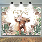 Vache florale avec toile de fond de douche de bébé Cactus Boho