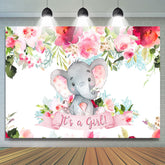 Toile de fond de douche de bébé éléphant mignon floral pour fille
