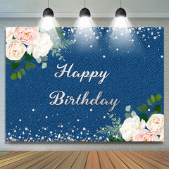 Toile de fond de fête d'anniversaire bleu paillettes de diamant floral