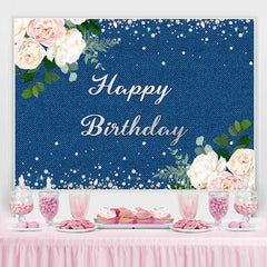 Toile de fond de fête d'anniversaire bleu paillettes de diamant floral
