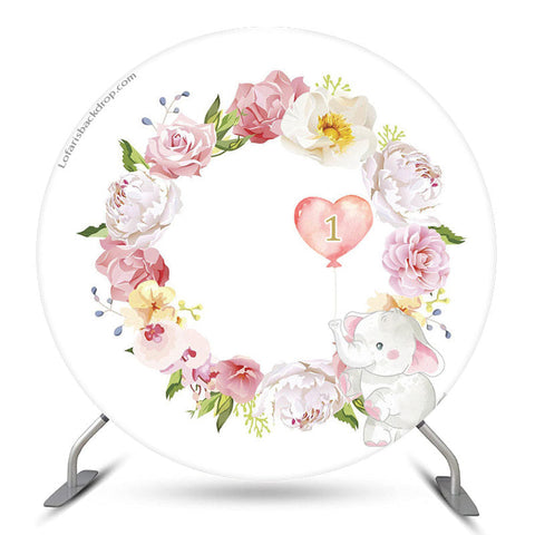 Floral Elephant 1er Anniversaire Toile de Fond Ronde Floral Elephant 1er Anniversaire Toile de Fond Ronde