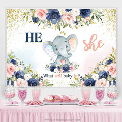 Toile de fond de douche de bébé de révélation de sexe d'éléphant floral