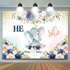 Toile de fond de douche de bébé de révélation de sexe d'éléphant floral