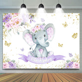 Éléphant floral avec toile de fond de douche de bébé papillon
