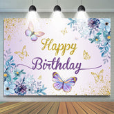 Toile de fond d'anniversaire de printemps de papillon de paillettes florales