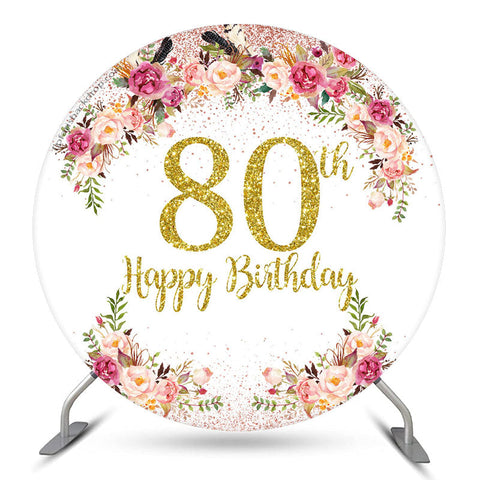 Toile de fond ronde joyeux 80e anniversaire à paillettes florales Toile de fond ronde joyeux 80e anniversaire à paillettes florales
