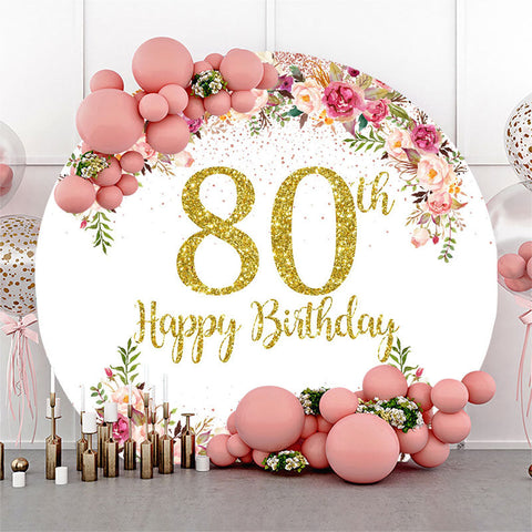 Toile de fond ronde joyeux 80e anniversaire à paillettes florales Toile de fond ronde joyeux 80e anniversaire à paillettes florales