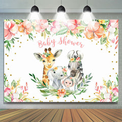 Toile de fond d'animaux à paillettes dorées florales pour fête de douche de bébé