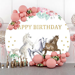 Toile de fond de fête de joyeux anniversaire de cercle de cheval floral