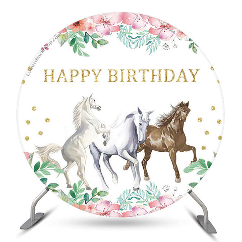 Toile de fond de fête de joyeux anniversaire de cercle de cheval floral Toile de fond de fête de joyeux anniversaire de cercle de cheval floral