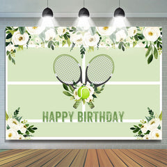 Balle de tennis de pelouse florale vert joyeux anniversaire toile de fond