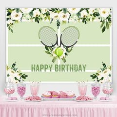 Balle de tennis de pelouse florale vert joyeux anniversaire toile de fond