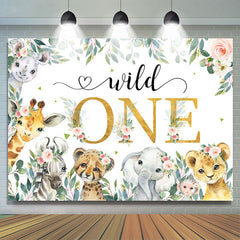 Feuille florale Animaux sauvages Joyeux 1er anniversaire Toile de fond