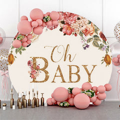 Couverture de toile de fond ronde Floral Oh Baby Shower Party