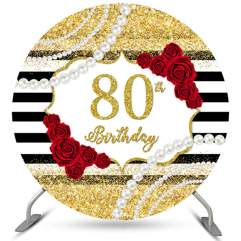 Fond de cercle joyeux 80e anniversaire de paillettes de perles florales Fond de cercle joyeux 80e anniversaire de paillettes de perles florales