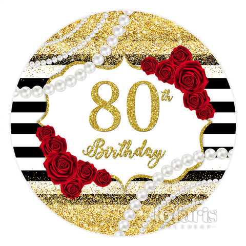 Fond de cercle joyeux 80e anniversaire de paillettes de perles florales Fond de cercle joyeux 80e anniversaire de paillettes de perles florales