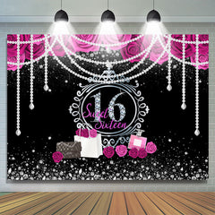 Perles florales Sweet 16 Diamond Silver Glitter Birthday Backdrop