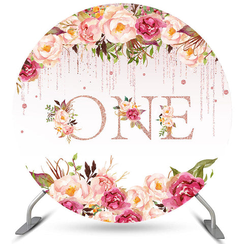 Floral Pink Glitter One 1er Anniversaire Toile de Fond Ronde Floral Pink Glitter One 1er Anniversaire Toile de Fond Ronde