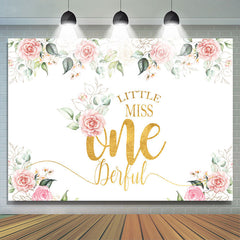 Toile de fond d'anniversaire floral rose Little Miss Onederful
