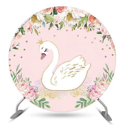 Toile de fond ronde de fête d'anniversaire de cygne rose floral Toile de fond ronde de fête d'anniversaire de cygne rose floral