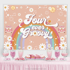 Toile de fond d'anniversaire Floral Rainbow Four Ever Growy