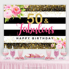 Rayures florales 50 et toile de fond fabuleuse joyeux anniversaire