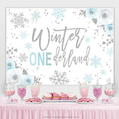 Toile de fond d'anniversaire de flocon de neige Floral Winter Onederland