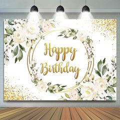 Floral avec des points de cercle d'or joyeux anniversaire toile de fond