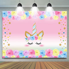 Toile de fond licorne florale et étoiles dorées pour enfants