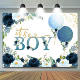 Backdorp de douche de bébé de thème bleu de fleur et de ballons