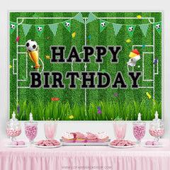 Toile de fond d'anniversaire de thème de sport d'herbe de terrain de football