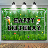 Toile de fond d'anniversaire de thème de sport d'herbe de terrain de football