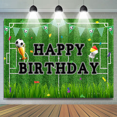 Toile de fond d'anniversaire de thème de sport d'herbe de terrain de football