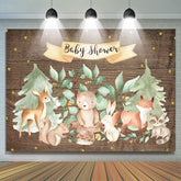 Toile de fond scintillante en bois d'animaux de la forêt pour baby shower