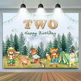 Animaux de la forêt Camping Joyeux 2e anniversaire Toile de fond