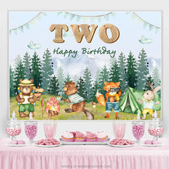 Animaux de la forêt Camping Joyeux 2e anniversaire Toile de fond