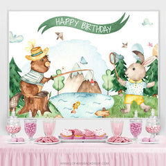 Forêt ours et lapin blanc joyeux anniversaire toile de fond