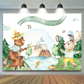 Forêt ours et lapin blanc joyeux anniversaire toile de fond