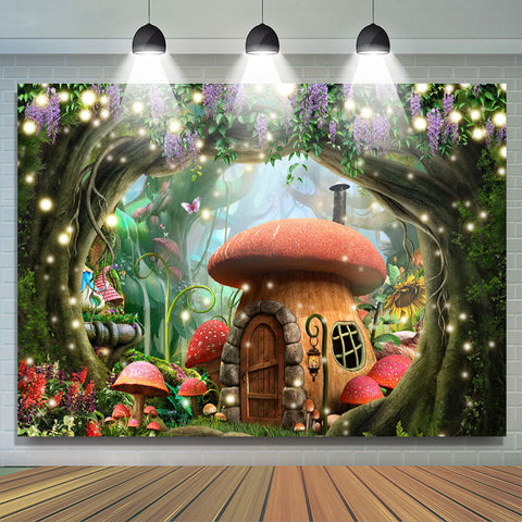 Forêt Fleur Champignon Maison Joyeux Anniversaire Toile de Fond Forêt Fleur Champignon Maison Joyeux Anniversaire Toile de Fond