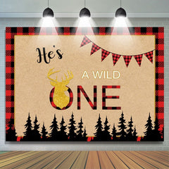 Forest Wild One Toile de fond à carreaux rouges pour baby shower