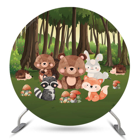 Couverture de toile de fond ronde pour le 1er anniversaire de Forest Wild Safari Couverture de toile de fond ronde pour le 1er anniversaire de Forest Wild Safari