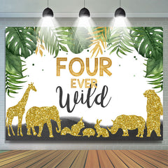 Toile de fond d'anniversaire de quatre feuilles vertes d'animaux sauvages pour garçons