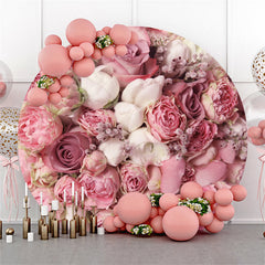 Plein de roses joyeux anniversaire de mariage toile de fond ronde