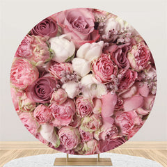 Plein de roses joyeux anniversaire de mariage toile de fond ronde